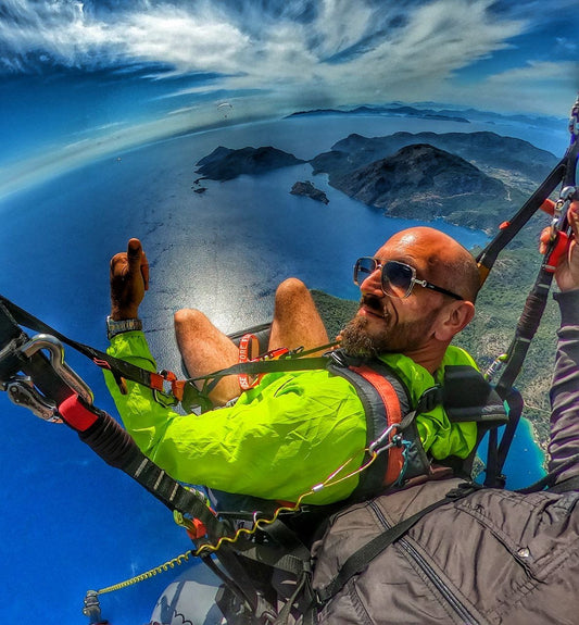 Paragliding launching from Babadağ Mountain in Fethiye